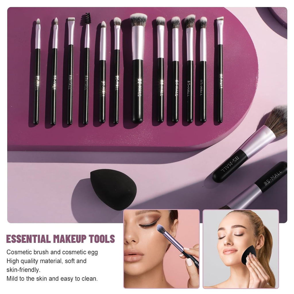 14 Pcs Makeup Brushes Set with 1 Pcs Makeup Sponge – Essential Foundation Powder Concealers, Eye Shadows, Blush