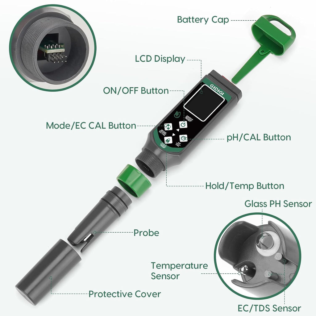 Hydroponic Nutrient Tester pH Meter, Digital TDS PPM Meter for Water | ATC/AAA Battery/Calibration Kit/pH Reset, 4 in