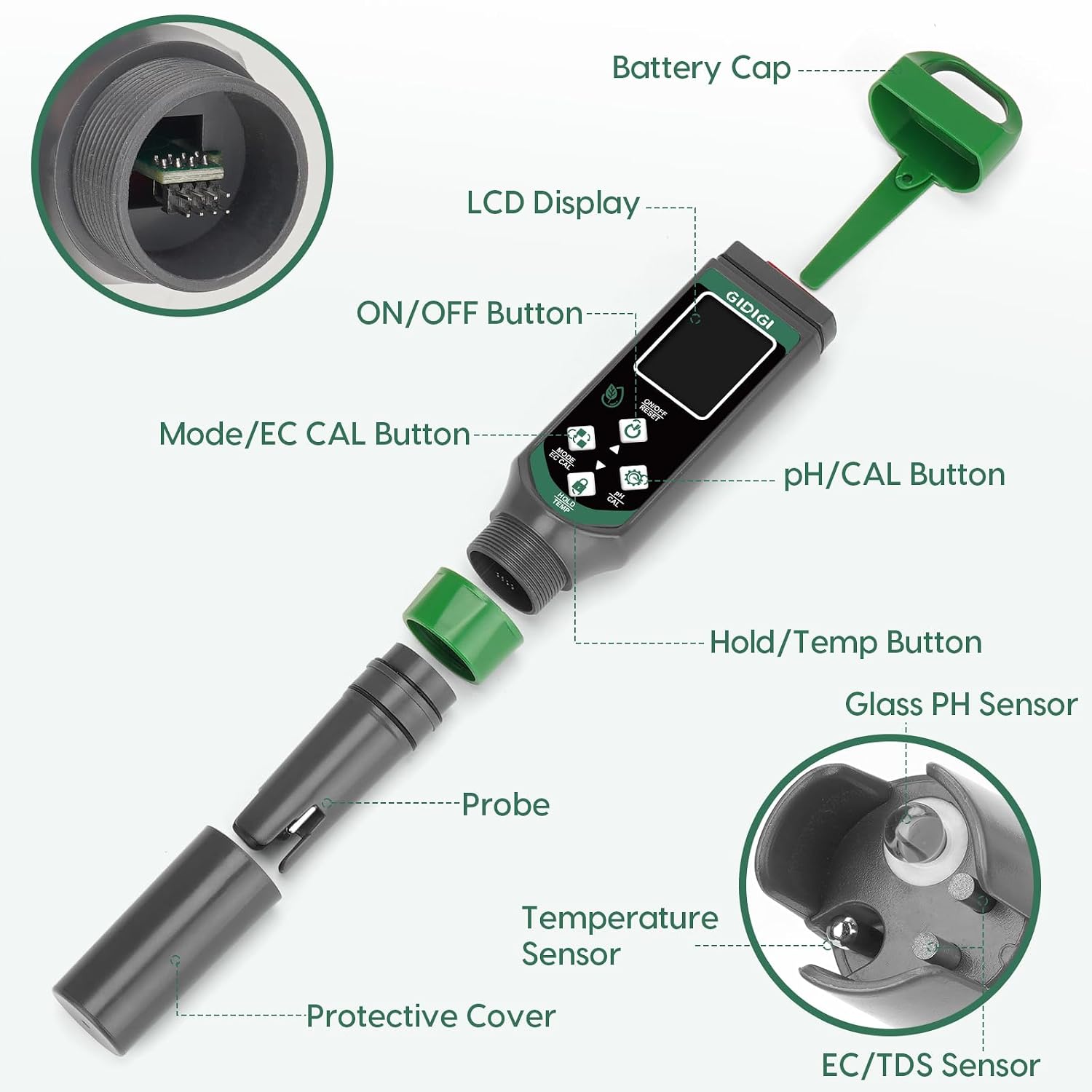 Hydroponic Nutrient Tester pH Meter, Digital TDS PPM Meter for Water | ATC/AAA Battery/Calibration Kit/pH Reset, 4 in