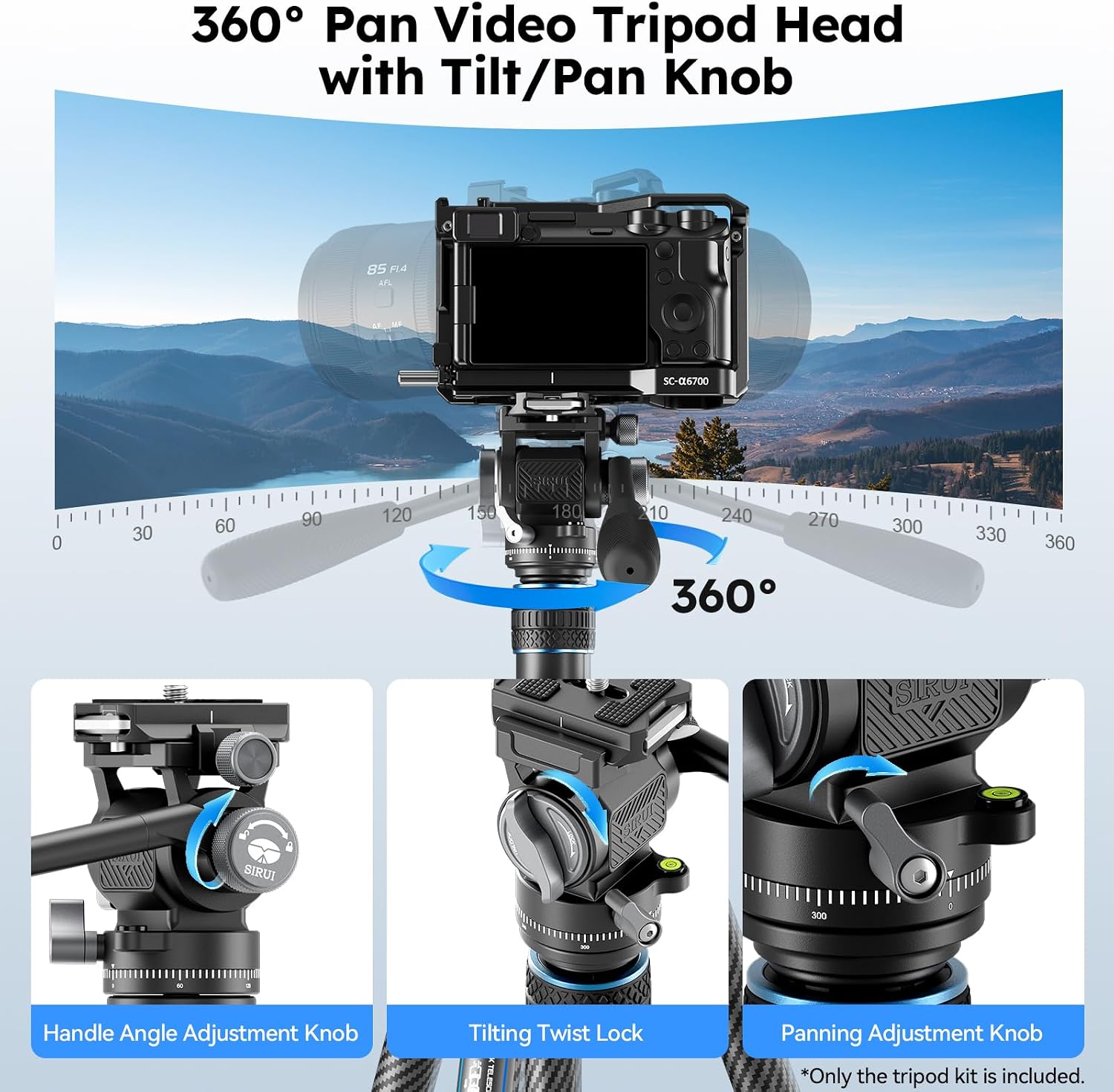 Traveler Air-T Carbon Fiber Travel Video Tripod, KV-5 Fluid Head, 61" | 1.33kg Lightweight, 360° Pan, -80° To 90°