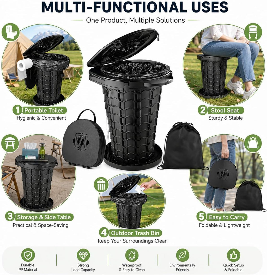 Upgrade Portable Toilet for Adults, Extra Large Seat Travel Potty with Bags & Carry Handle, 18.7" Tall Adjustable