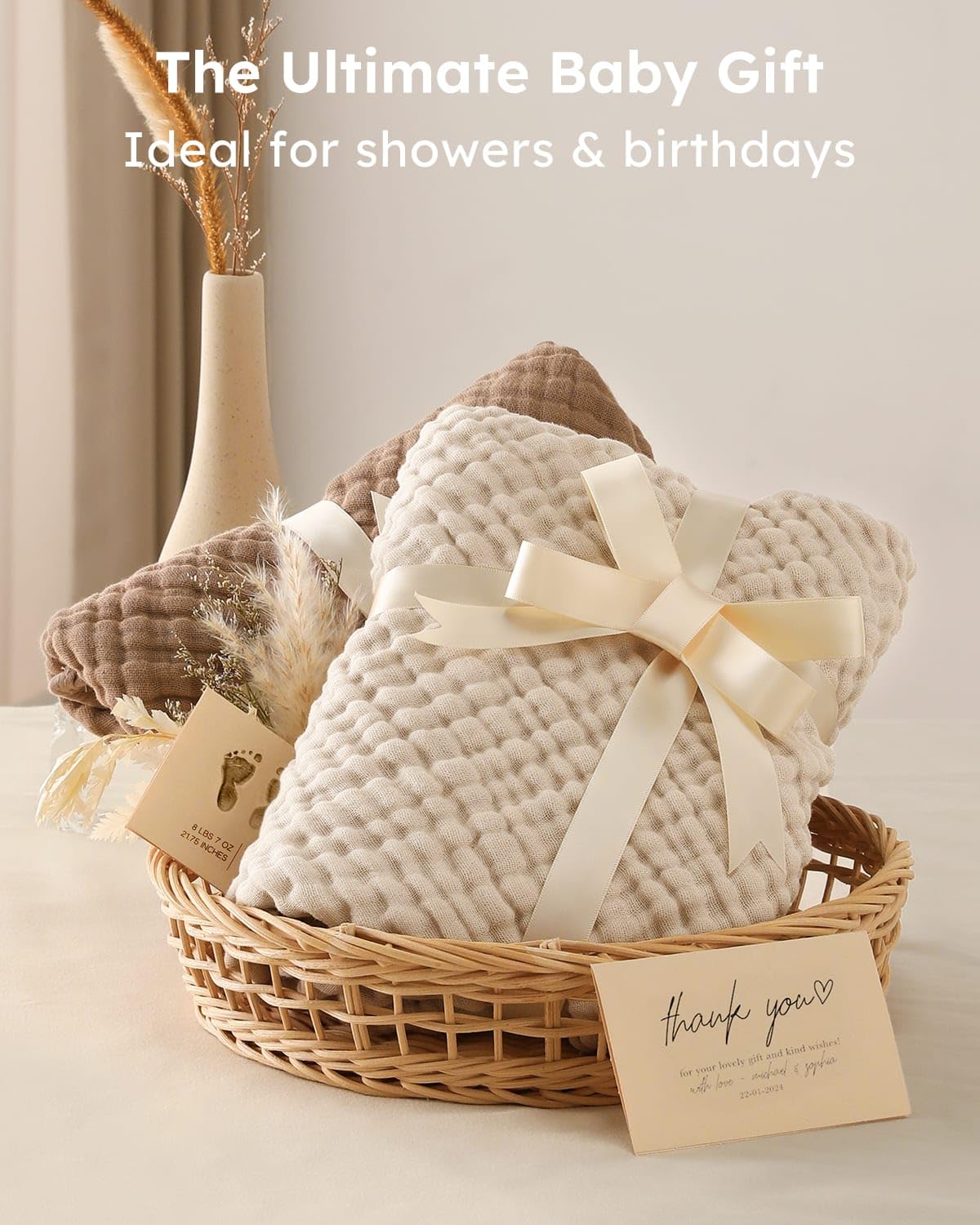 Hooded Baby Towels for Newborn 2 Pack 100% Muslin Organic Cotton Baby Bath Towel with Hood for Babies, Infant