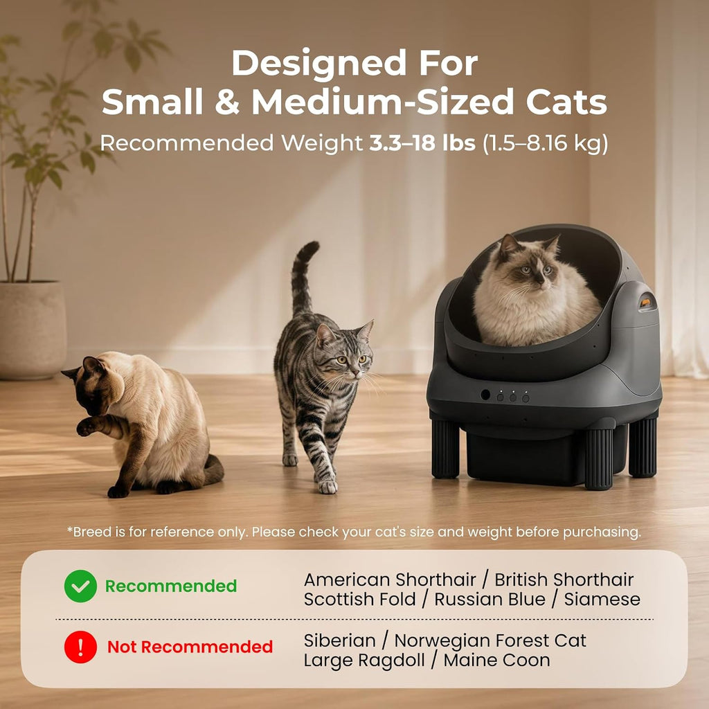 Self Cleaning Litter Box, Open Top Automatic Litter Box, Safety Sensors Protection, App Control for Multiple Cats