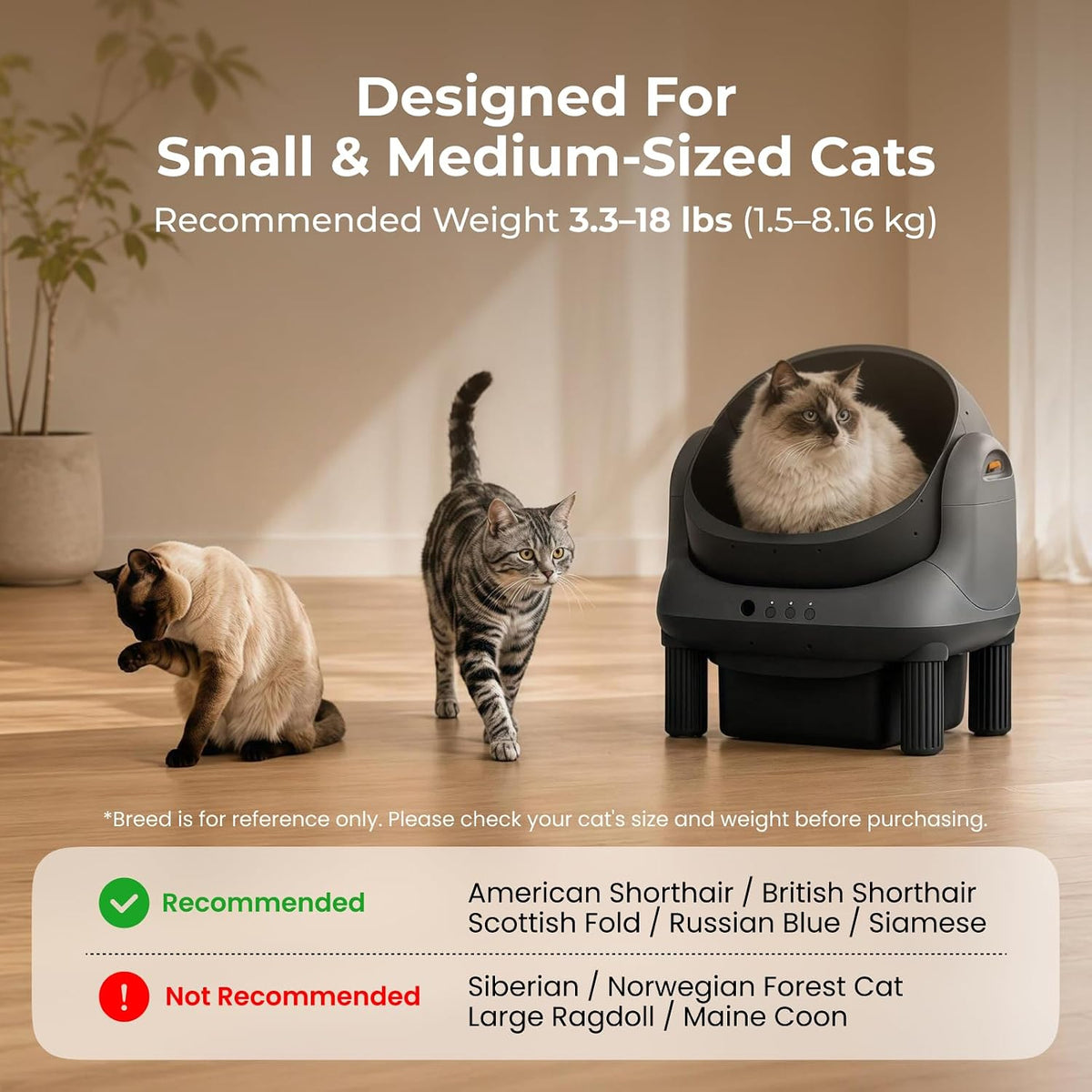Self Cleaning Litter Box, Open Top Automatic Litter Box, Safety Sensors Protection, App Control for Multiple Cats