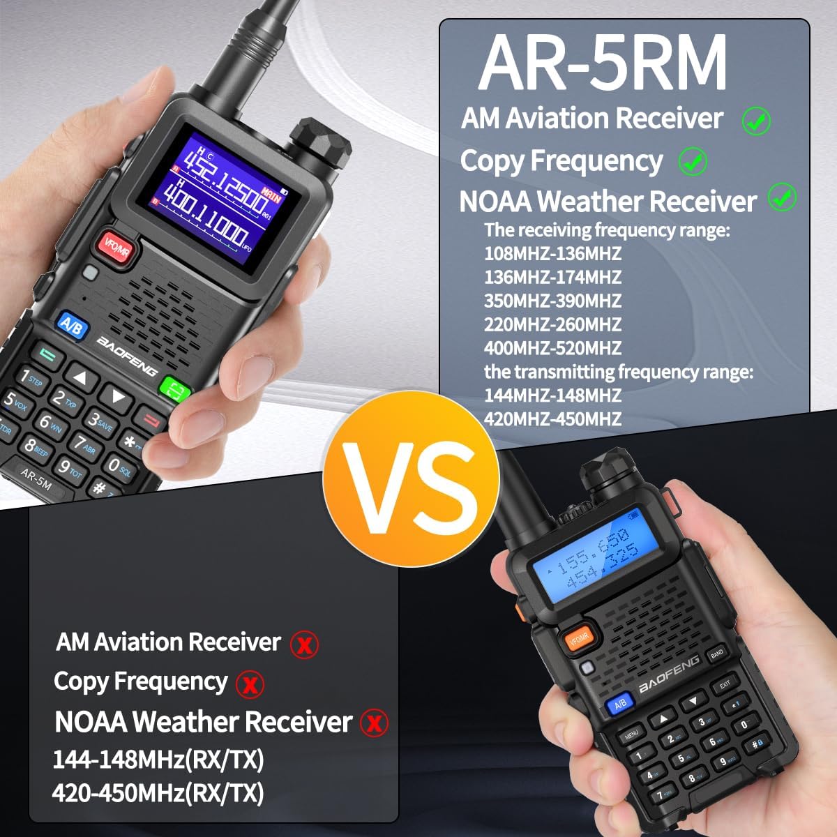 Radio Ham Radio Handheld UV-5R Upgrade Long Range Rechargeable AR-5RM 10W NOAA Weather Emergency Tactical Two Way