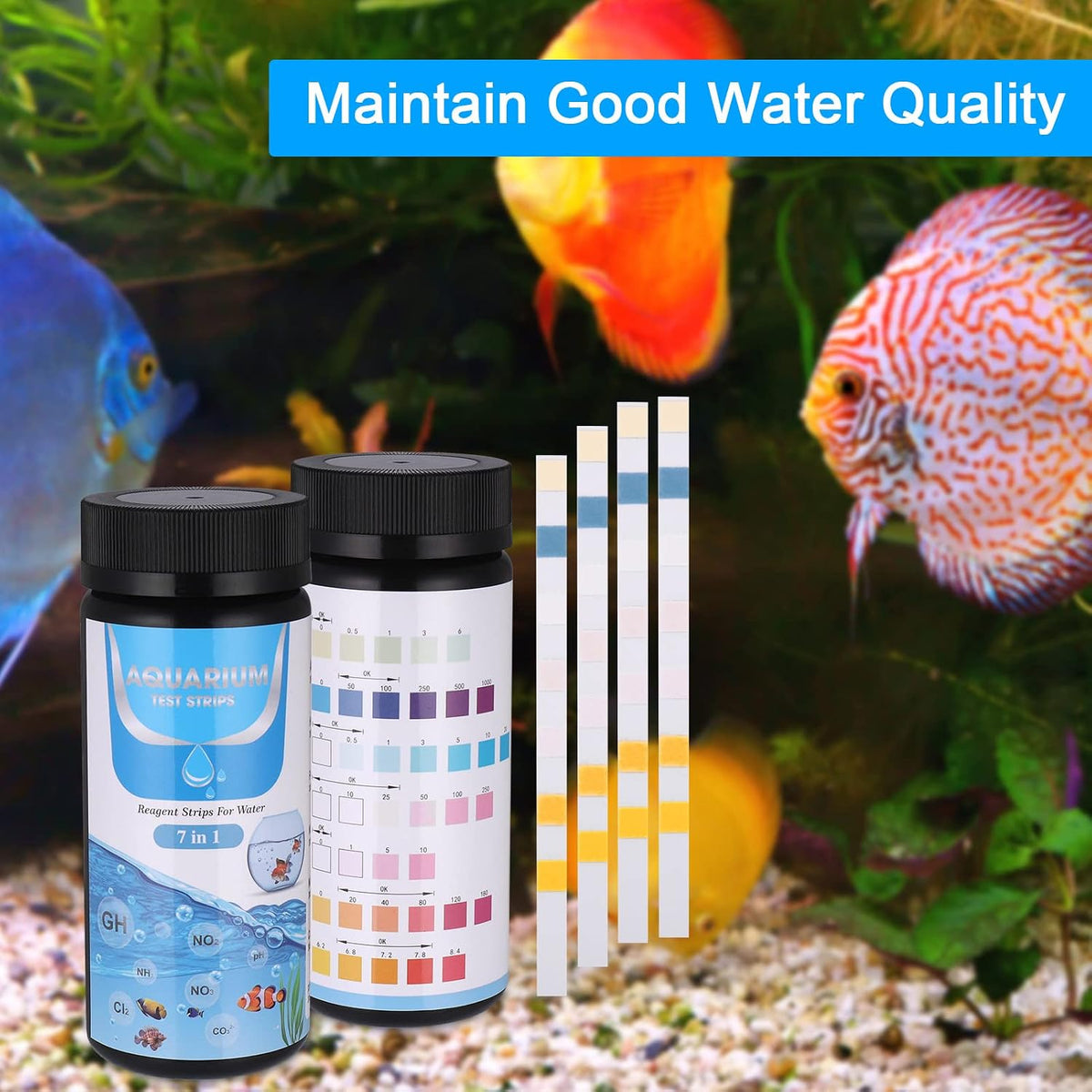 Aquarium Test Strips for Fish Tanks, 7-in-1 with Ammonia, 150 Count