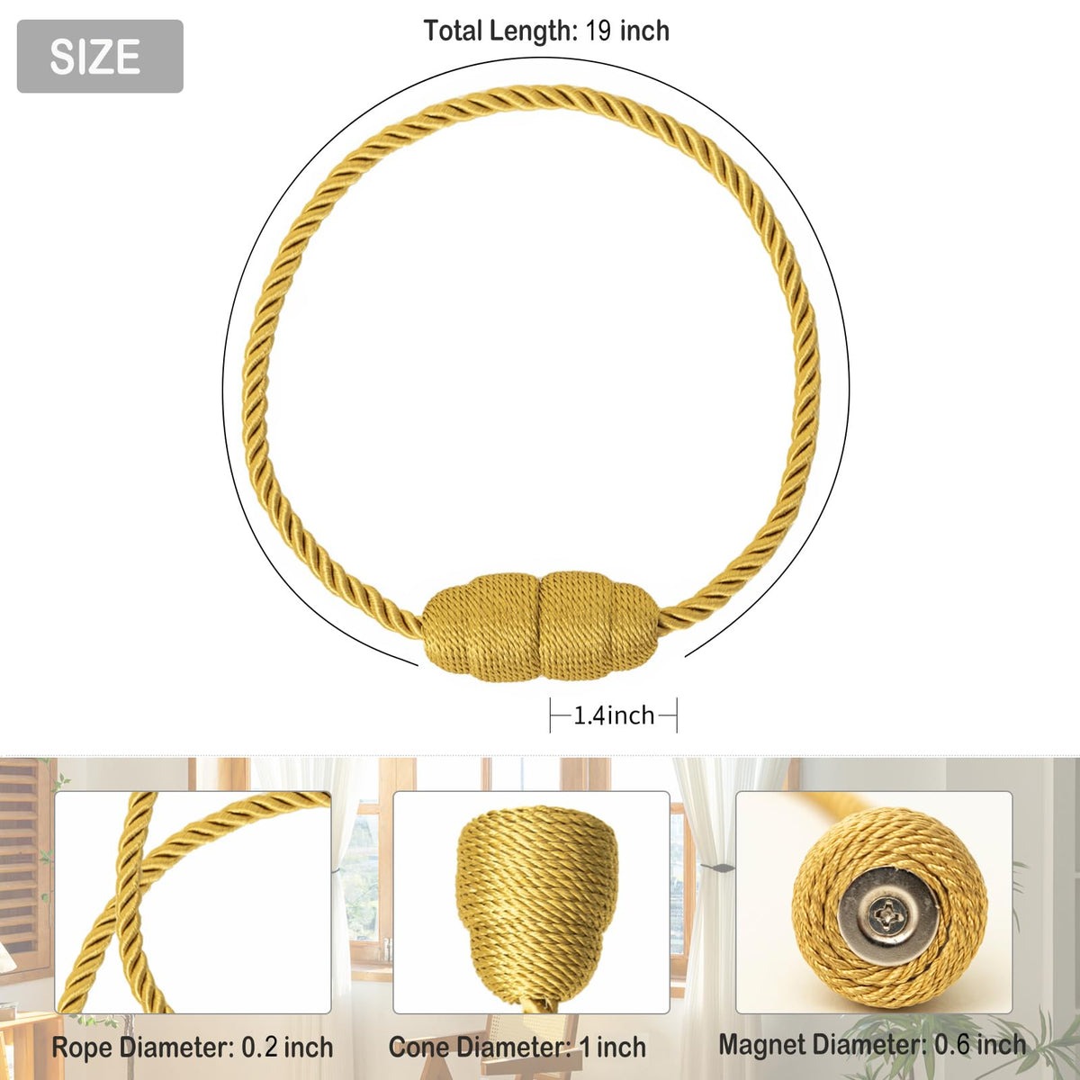 Magnetic Curtain Tiebacks Rope Curtain Tie Backs for Curtains 8 Pack Curtain Holders for Drapes Decorative Window
