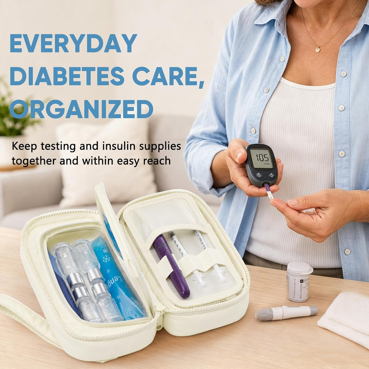 Insulin Cooler Travel Case, Puffy Diabetes Supplies Bag with Insulated Cooling Compartment, Double Layer Diabetic
