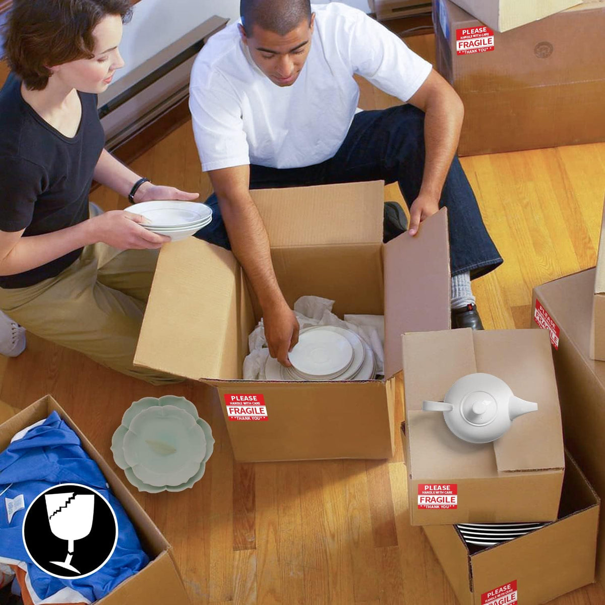 2"x 3" Fragile Stickers 500 Packing Labels Handle with Care Strong Adhesive for Box Shipping and Moving