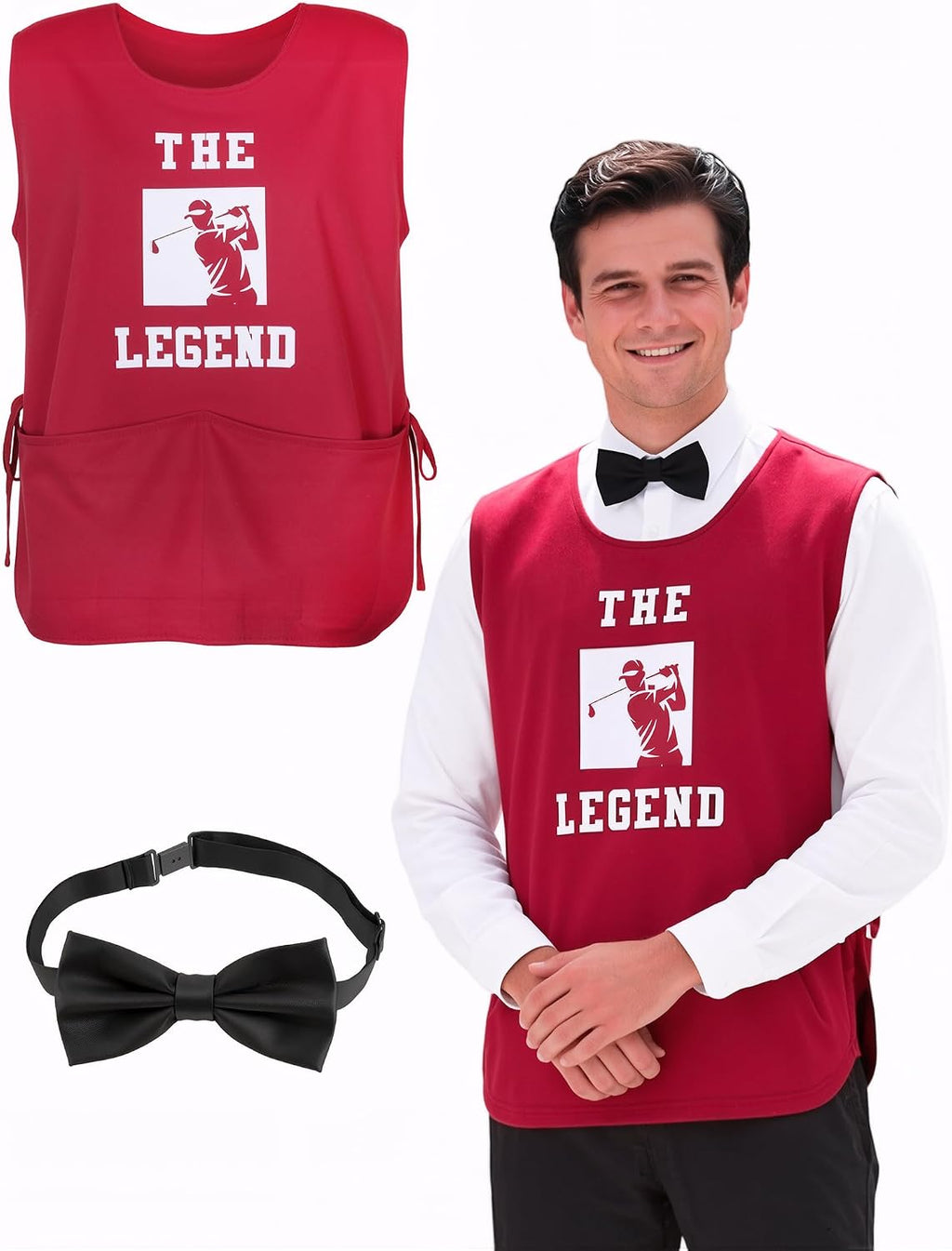 Golf Caddy Costume Women Men, Caddie Costume with Black Bow Tie | Golfer Caddy Bib Outfit Caddie Uniform for Easy