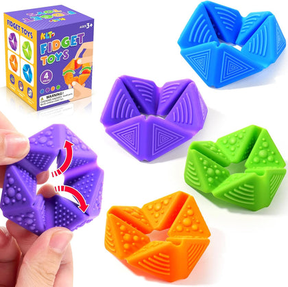 Fidget Sensory Toys for Kids: Quiet Silicone Sensory Flip Cube with Textures - Calming Toys for Autism Kids Stress