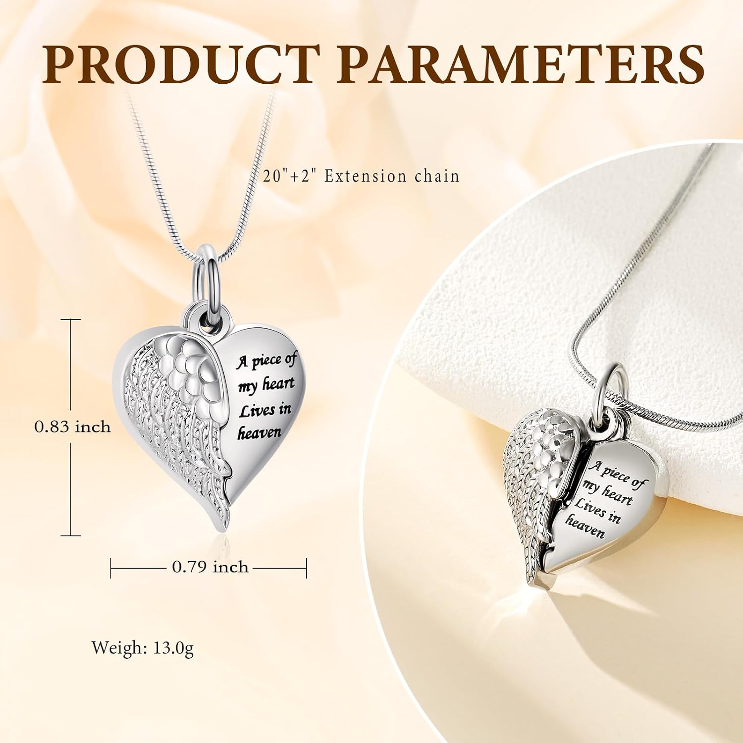 Cremation Jewelry Heart Urn Necklace for Human Ashes for Women Men A Piece of My Heart Lives in Heaven Memorial Ashes