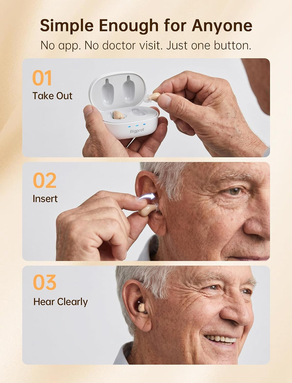 Rechargeable OTC Hearing Aids for Seniors, Digital Hearing Aids with Smart Noise Reduction & Feedback Cancellation
