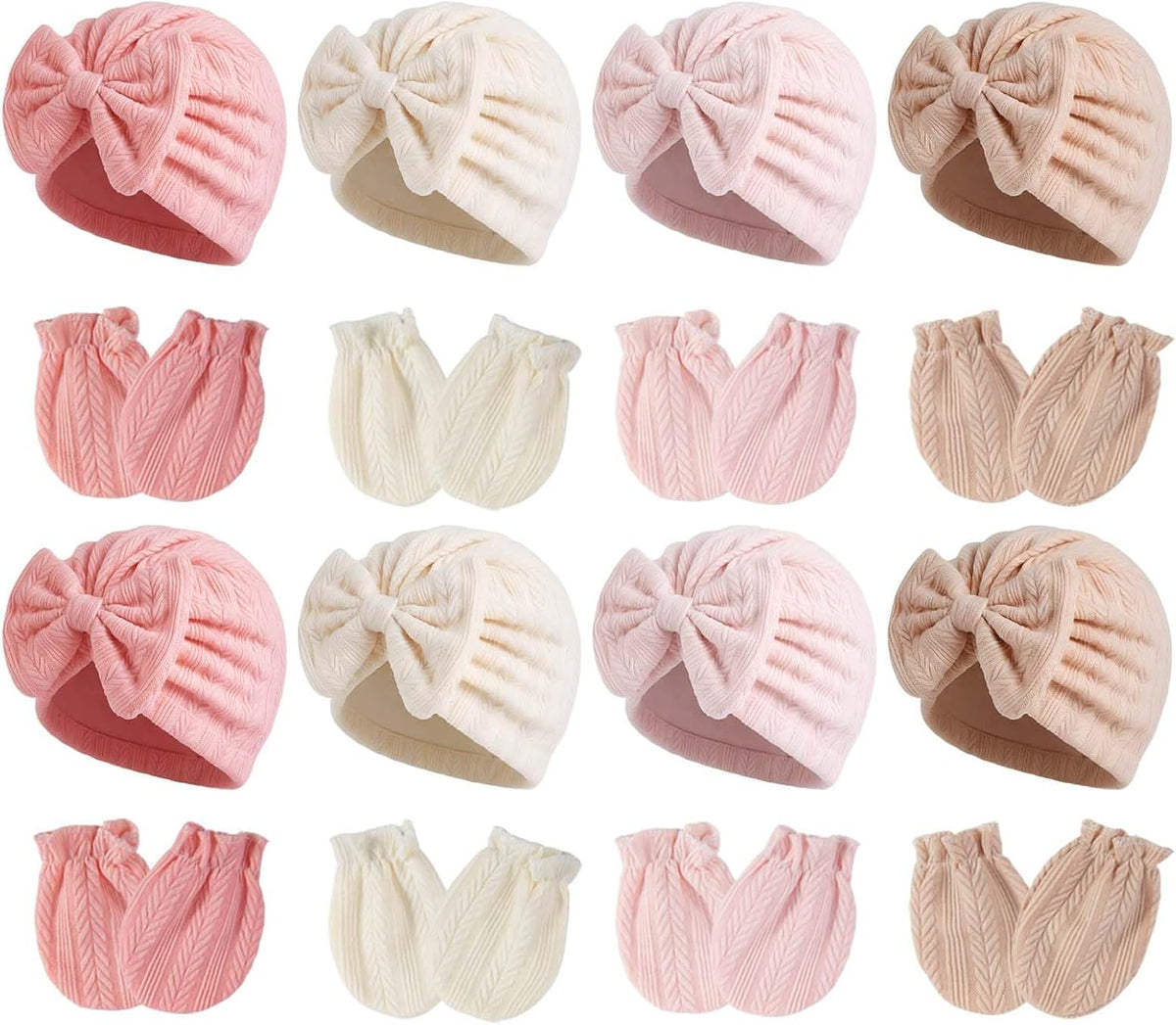 Newborn Baby Girl Hats Mittens Set Cotton for Infants 0-6 Months