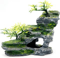Aquarium Ornament, Mountain View Stone with Moss Tree Rock Cave Landscape Artificial Fish Tank Decoration