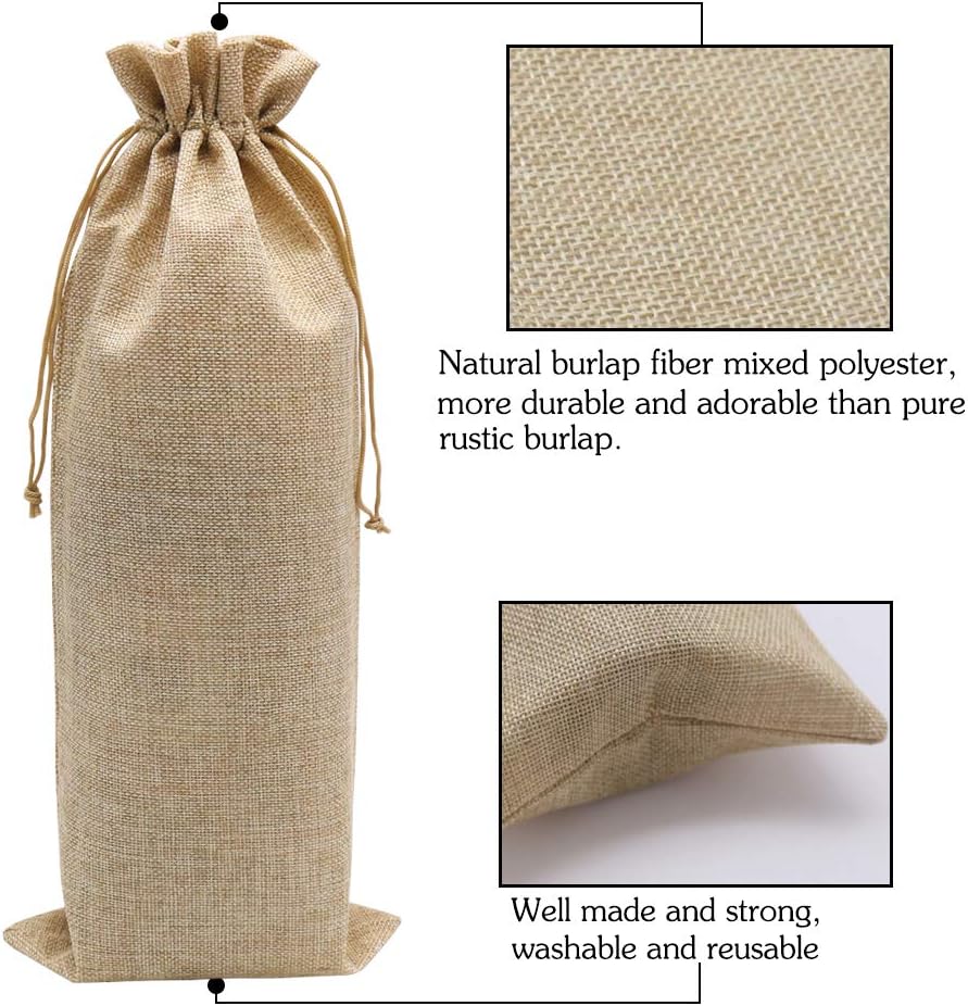 10pcs Burlap Wine Gift Bags for 1.5L Bottles, Large