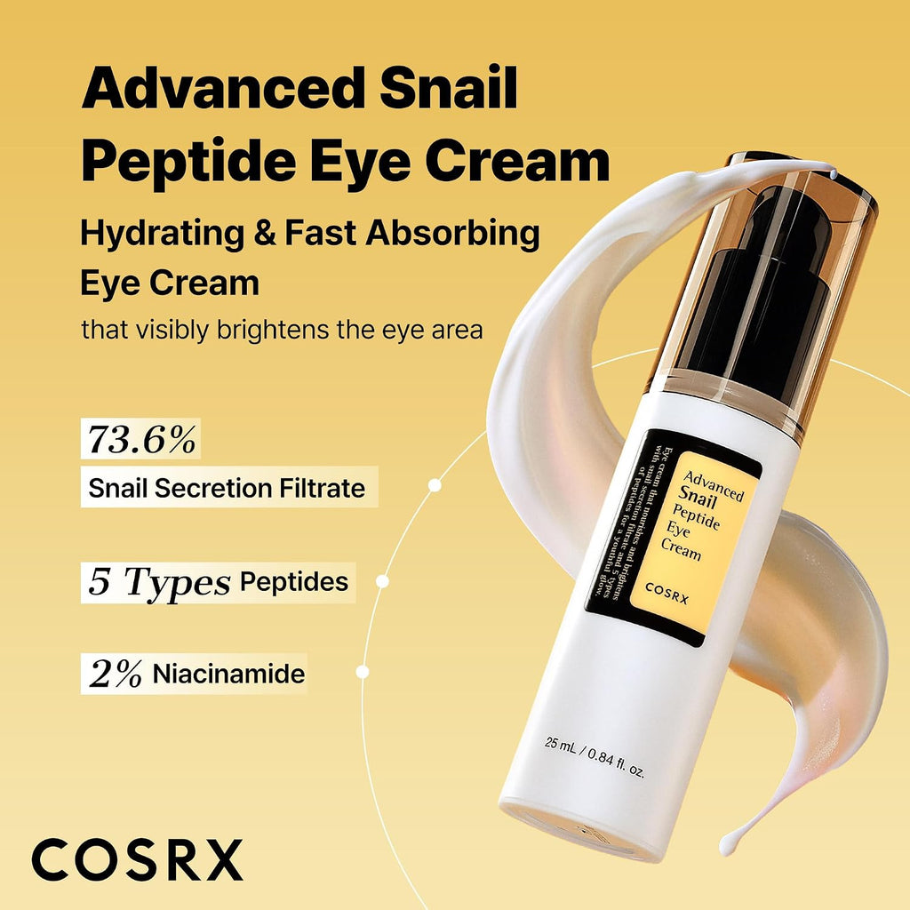 Snail Mucin Peptide Under Eye Cream for Anti-aging, 0.84 oz | 73.7% Snail Mucin, 5X Peptide and Niacinamide, Eye