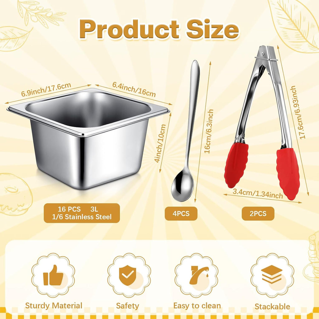 22 Pcs 1/6 Size Pan 4 Inch Deep Metal Hotel Steam Table Pan Bulk Set