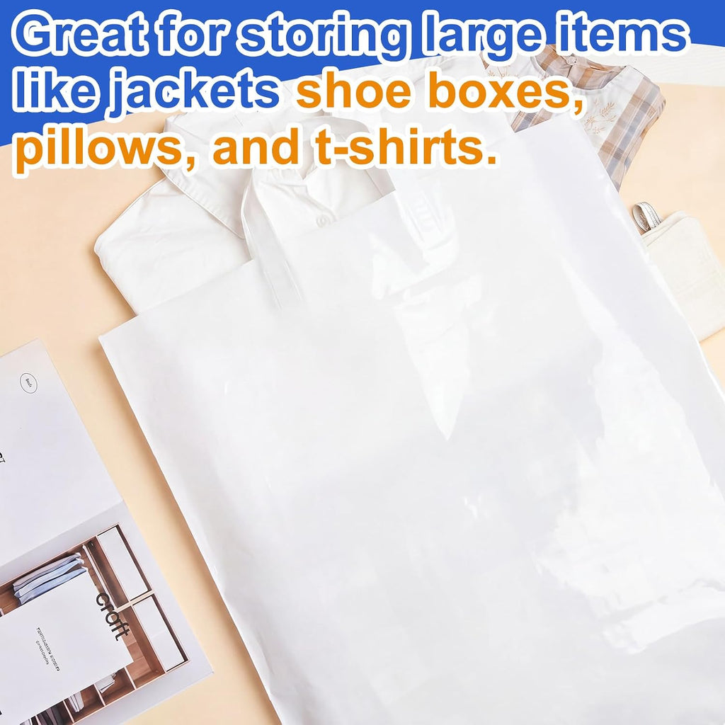50 Pack 26" x 26" Large White Plastic Shopping Bags with Handles