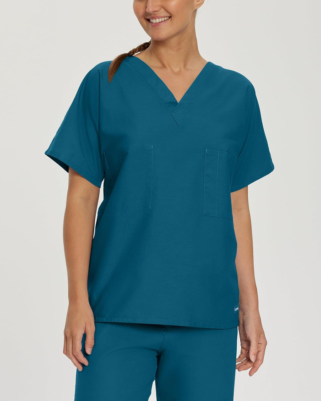 Essentials Unisex Relaxed Fit 1-Pocket V-Neck Scrub Top 7502 Caribbean Blue