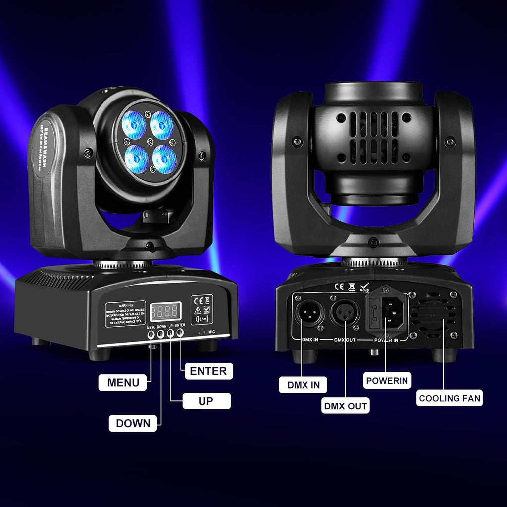 100W LED Moving Head DJ Lights 2-Sides Moving Head Wash & Beam Effect Stage Light RGBW 4-in-1 DMX Sound Active DJ