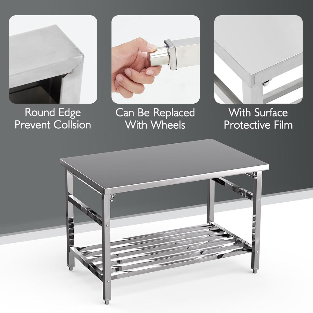 48" x 30" Stainless Steel Commercial Work Table, No Installation Required