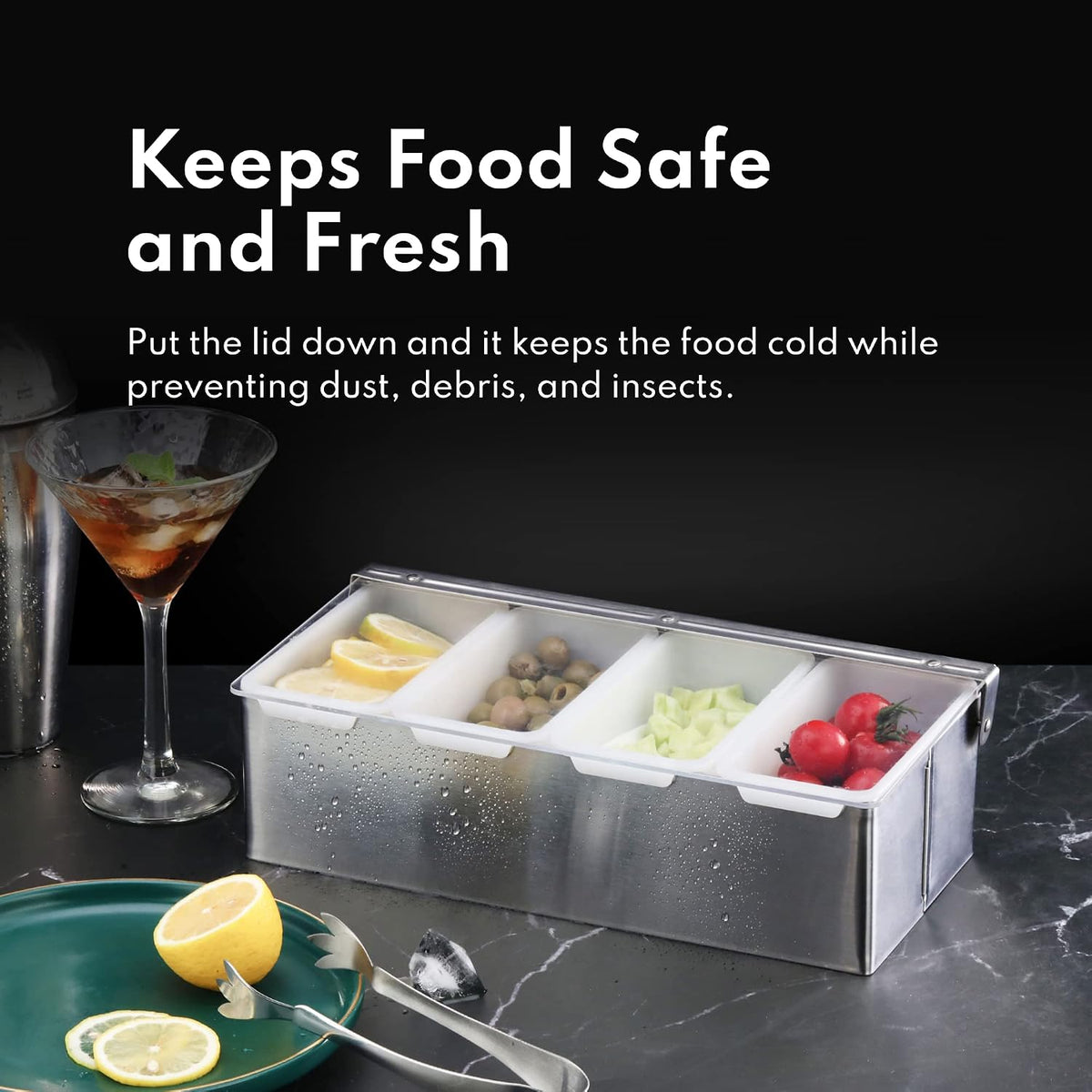 48032 Stainless Steel Condiment Dispenser with 5 Compartments (No Ice Tray)