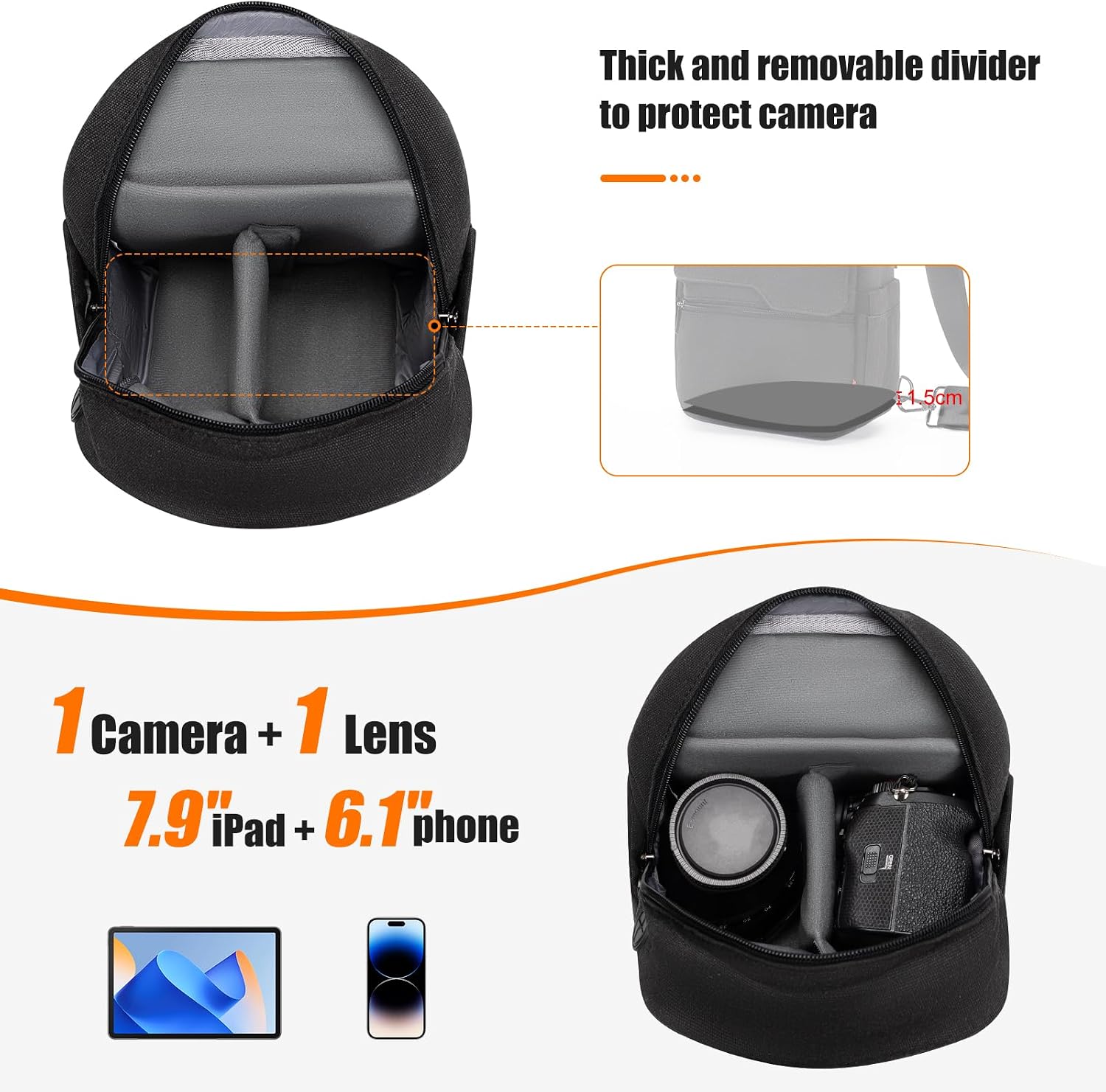 Camera Sling Bag Compact Small Camera Case, Waterproof Canvas Crossbody Camera Bag with Rain Cover, Travel