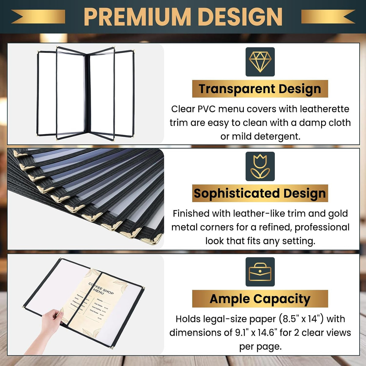 Restaurant Menu Covers 8.5 x 14, 12 Pack, 4 Page 8 View Books