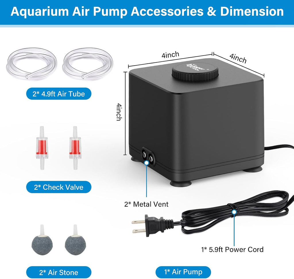 Aquarium Air Pump, Quiet Adjustable Fish Tank Air Pump, 4W/7W/11W Powerful Oxygen Aerator Dual Stainless Steel