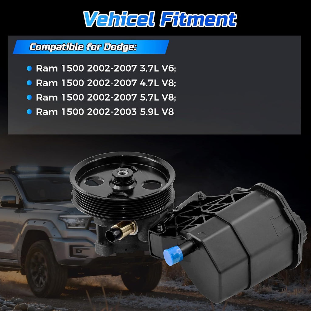 Power Steering Pump with Pulley and Reservoir 20-70269 96-70269 Compatible for 2002-2007 Dodge Ram 1500