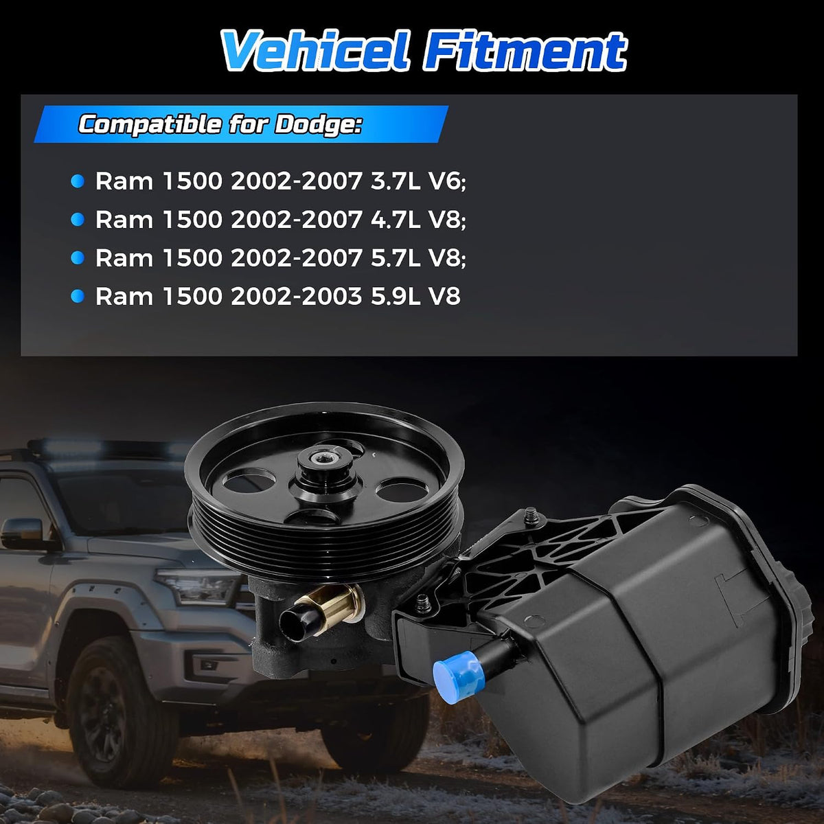 Power Steering Pump with Pulley and Reservoir 20-70269 96-70269 Compatible for 2002-2007 Dodge Ram 1500
