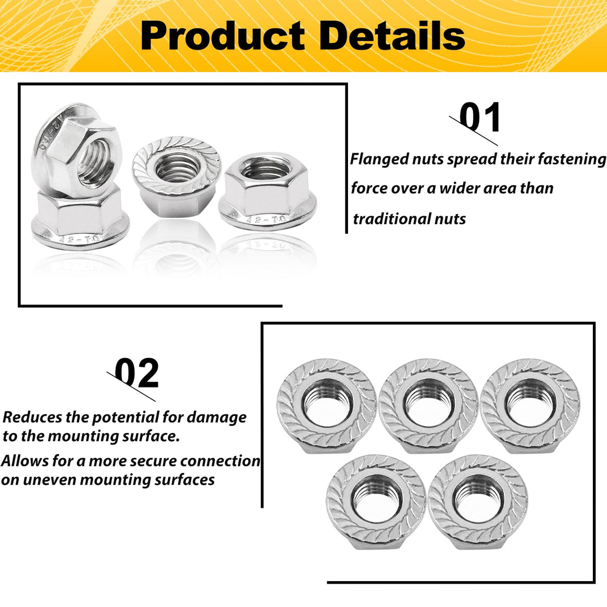 M10 Serrated Flange Hex Nuts, M10-1.5mm Hexagon Flange Nuts