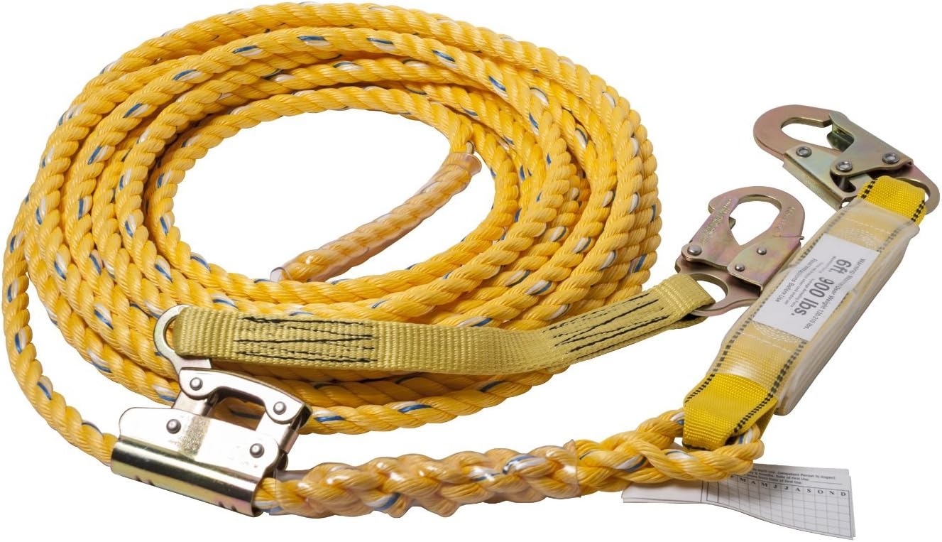 01320 VLA-50 Poly Steel Vertical Lifeline Assembly, 50-Foot & PeakWorks Roof Anchor Bracket, Fall Arrest System, Tool
