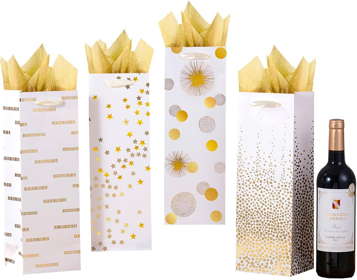 12 PCS Wine Gift Bags 13.7" Luxury Bottle Bag with 10 Tissue Papers