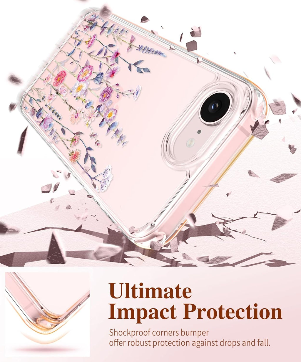 for iPhone 17e Case & iPhone 16e Case, [Non-Yellowing][Military-Grade Protection] Hard PC&TPU Bumper, Floral