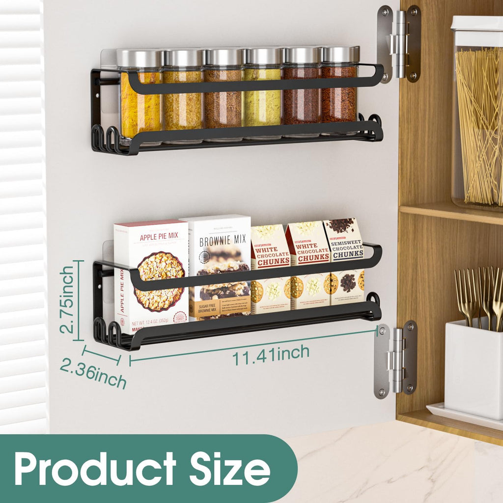 2 Pack Wall Mounted Spice Rack with 8 Hooks, Spice Organizer Shelf for Stove Cabinet Pantry Door,Screw or Adhesive