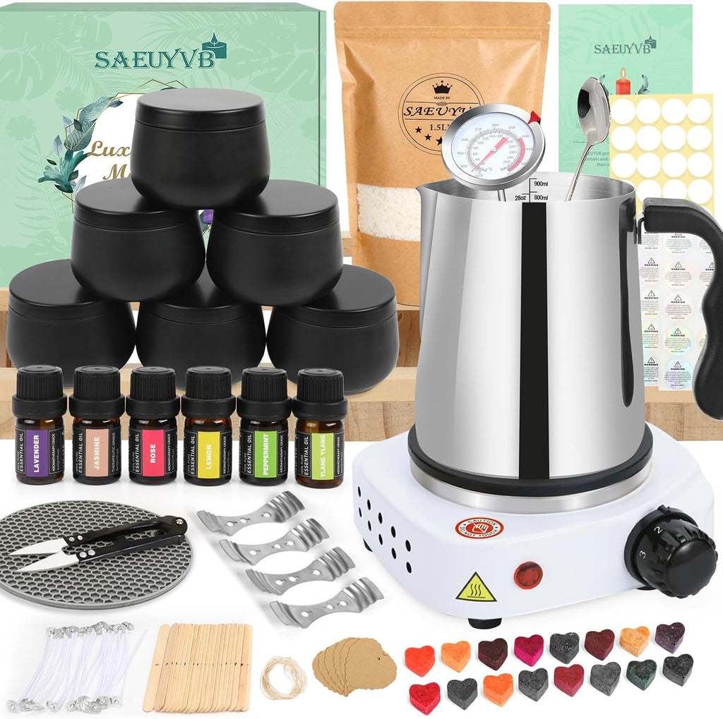 Candle Making Kit,Easy to Make Colored Candle Soy Wax Kit,Including Soy Wax, Wicks,Melting Pot, Tins and More