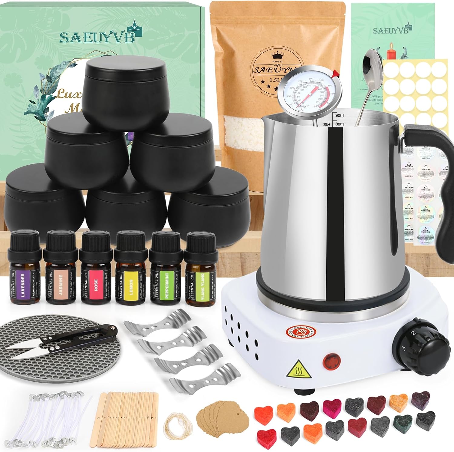 Candle Making Kit,Easy to Make Colored Candle Soy Wax Kit,Including Soy Wax, Wicks,Melting Pot, Tins and More
