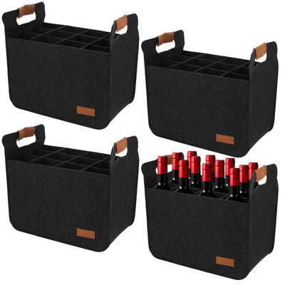 4 PCS 12 Bottle Wine Carrier Tote 14.6x12.6x8.7 Inch Wine Shipping Box 12 Bottles Liquor Bottle Storage Bag Black