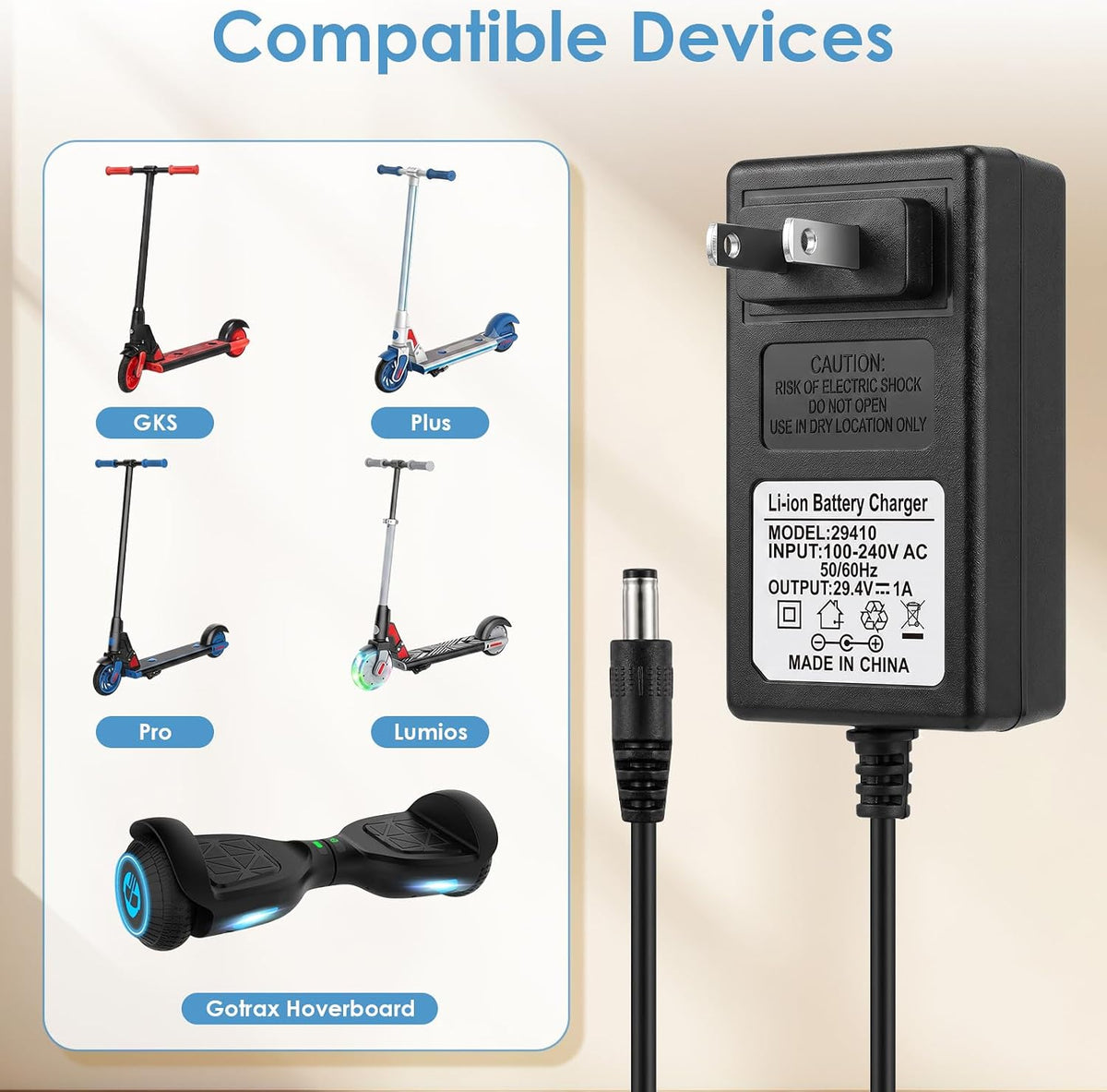Charger Compatible with Gotrax Hoverboard and Go trax GKS Lumios/Plus/Pro