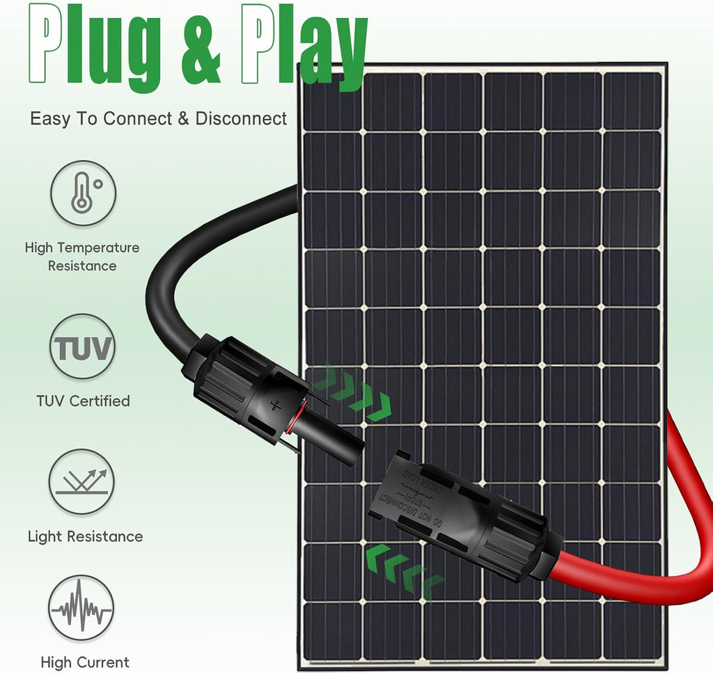Twin Wire 30 Feet Solar Extension Cable 10AWG with -IP67- Female and Male Connector, Bonus Four Pairs of Free