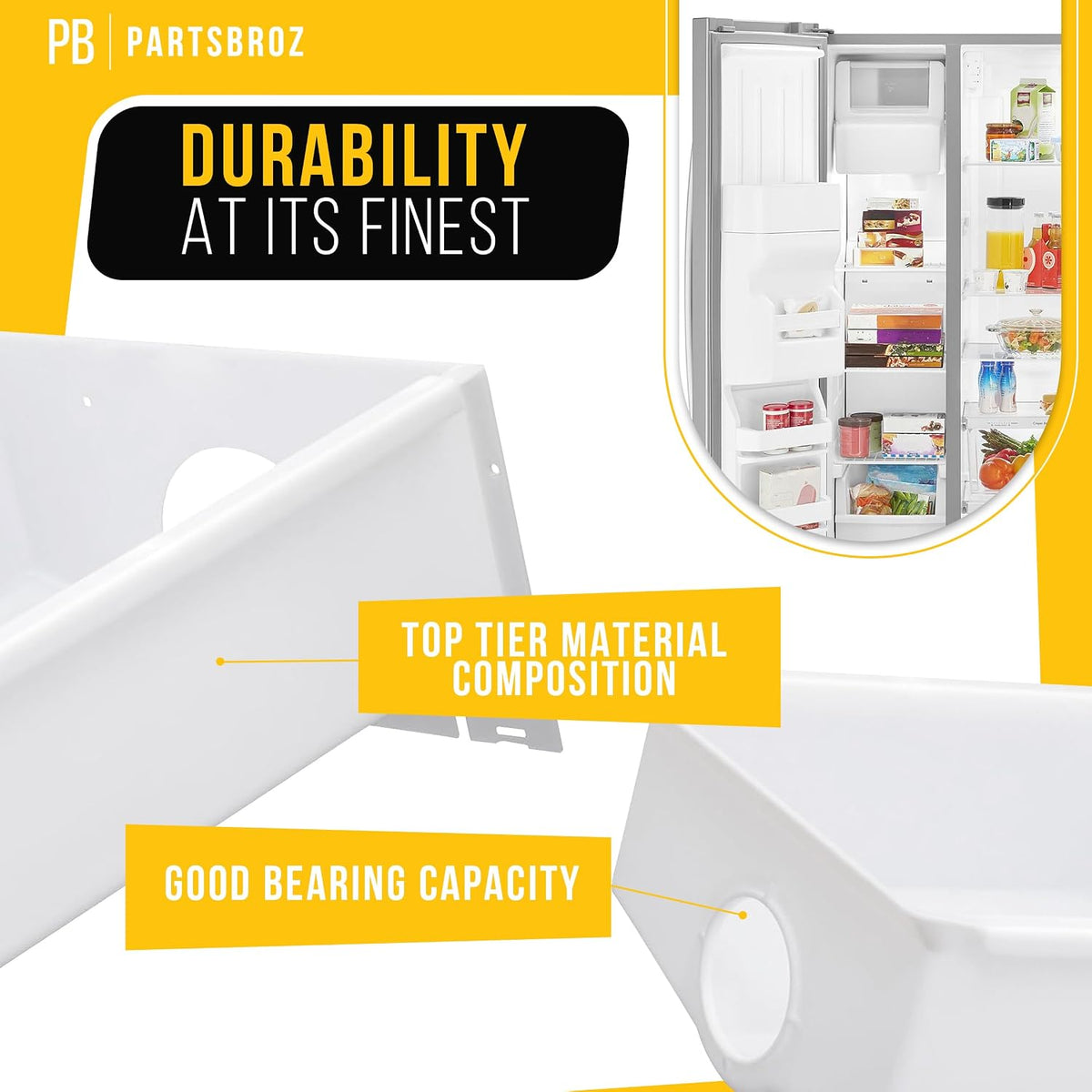 PartsBroz Ice Bucket for Whirlpool ED5FVGXWS07 Freezer Tray for Ice Maker Bin Replacement Refrigerator Ice Cube Container