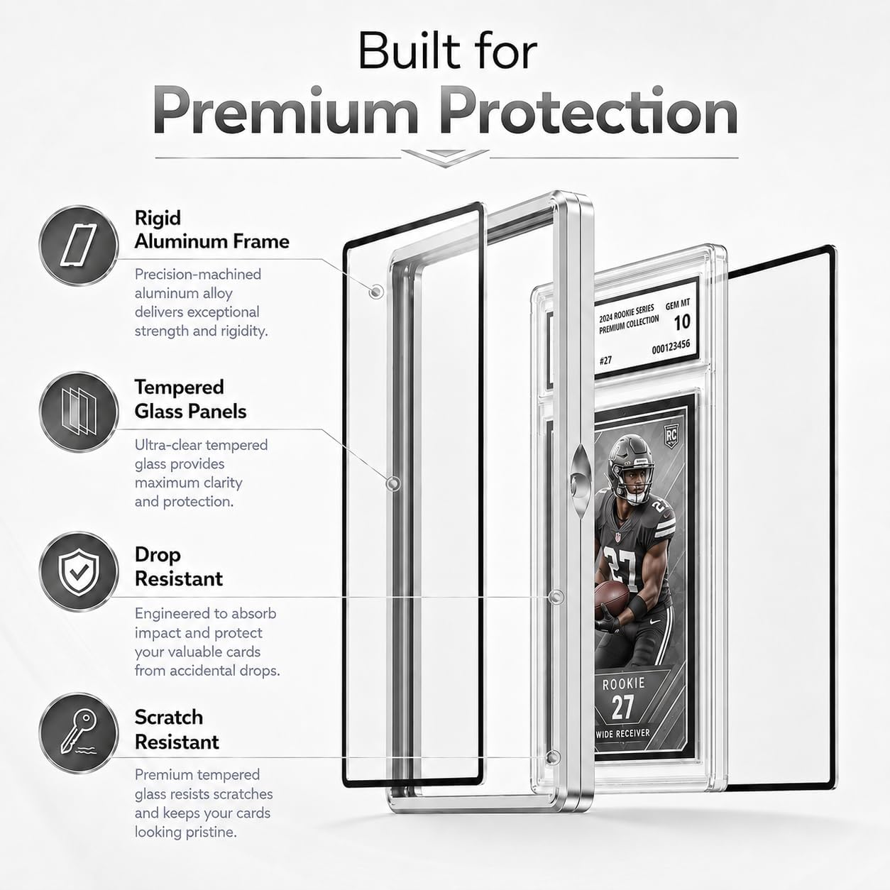 Slab Guard Fits PSA Slab, Magnetic Graded Card Case with UV Glass, Silver