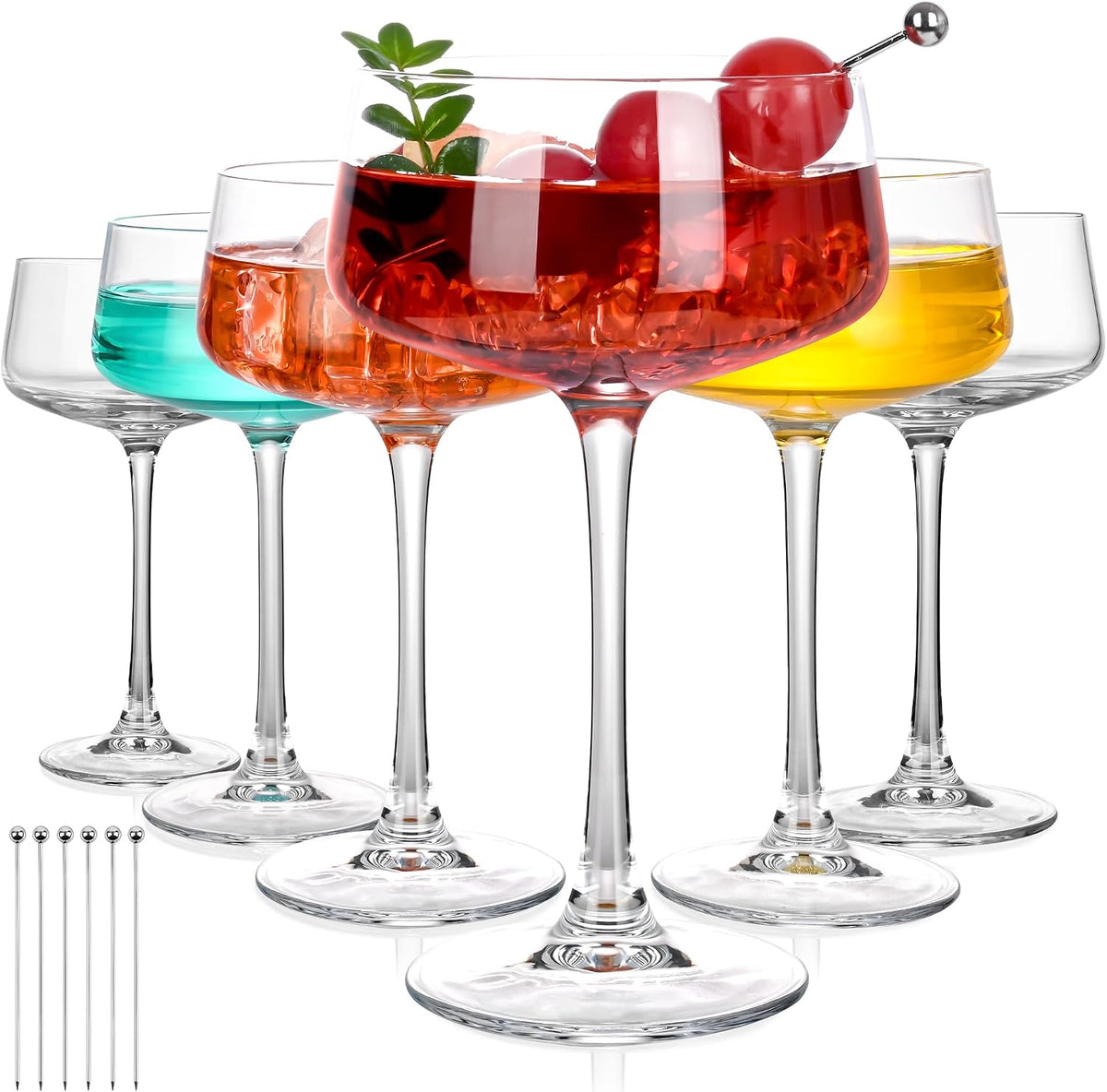 Martini Glasses Set of 6, 9oz Coupe Glasses, Hand Blown Crystal Cocktail Glasses for Espresso Martini, Manhattan,Home
