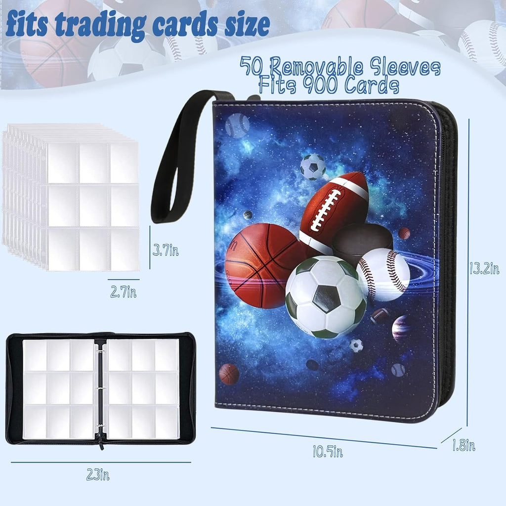Sports Card Binder 900 Pockets, Trading Card Binder 9 Pocket with 50 Sleeves Fits 900 Sport Cards, Sports Card Holder