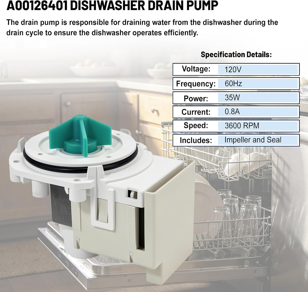 A00126401 5304492415 Dishwasher Drain Pump Assembly