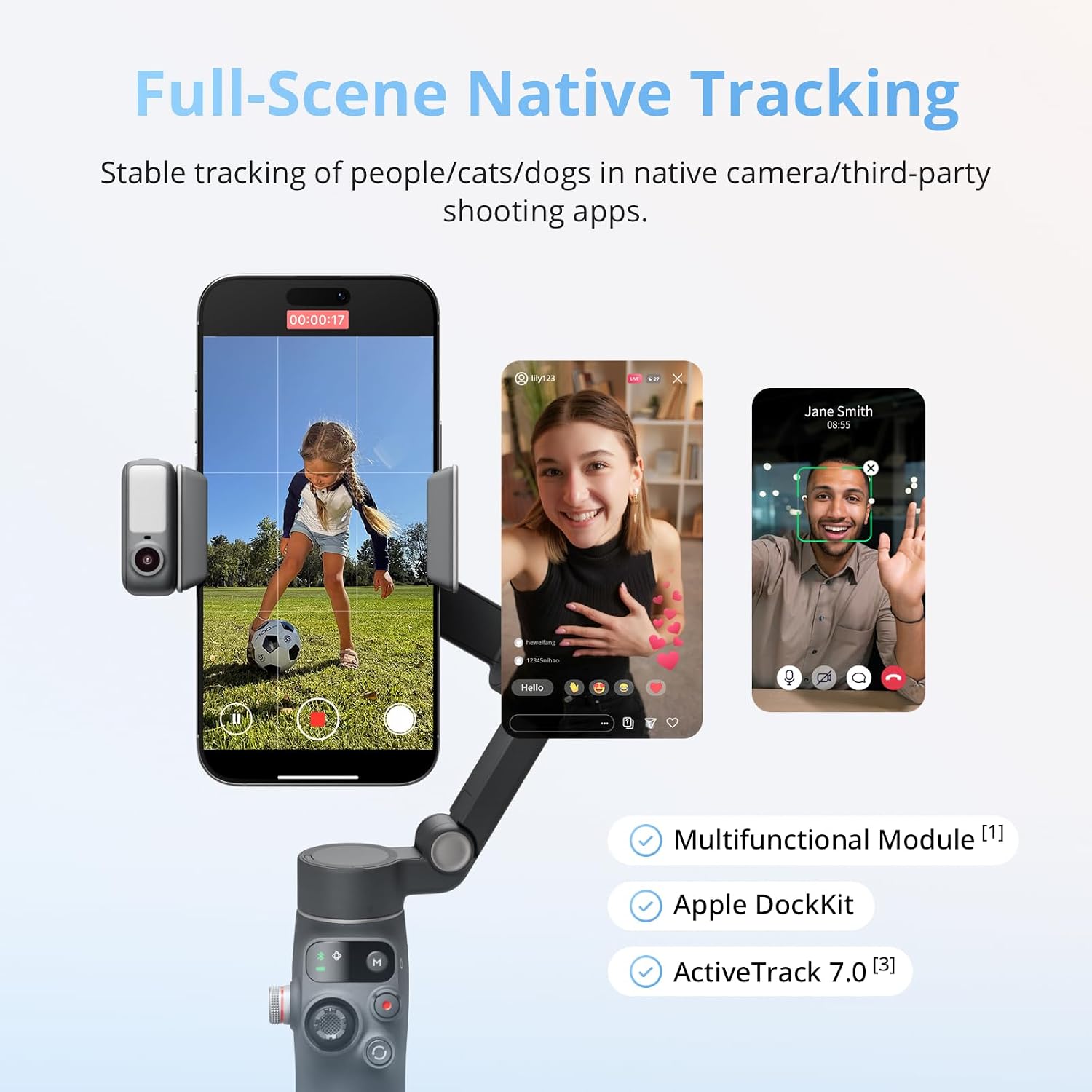 Osmo Mobile 8 Gimbal Stabilizer for Phone, 3-Axis Stabilization | AI Native Tracking with Audio & Lighting, 360° Pan