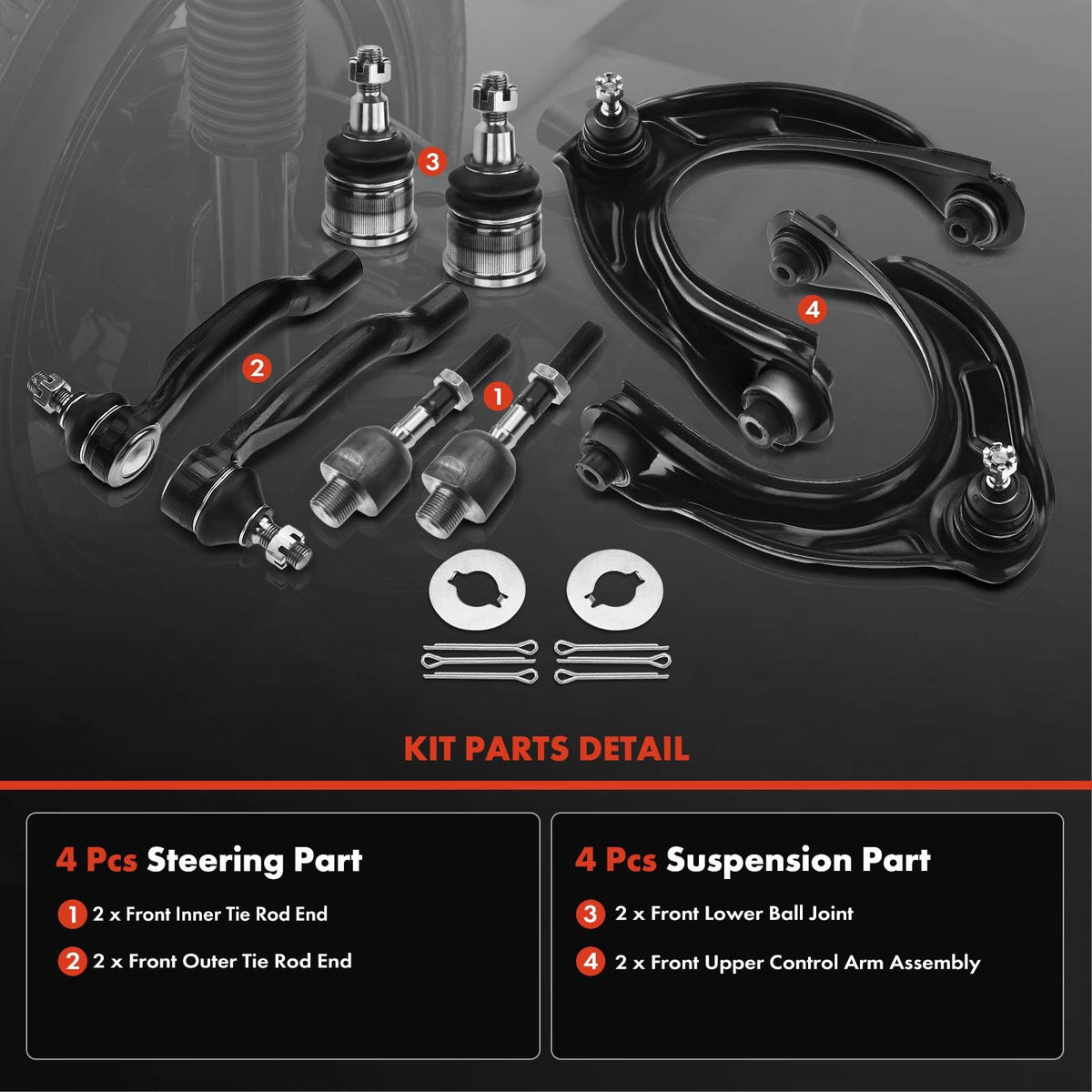 A-Premium 8Pcs Front Suspension Kit, Upper Control Arm, Lower Ball Joint
