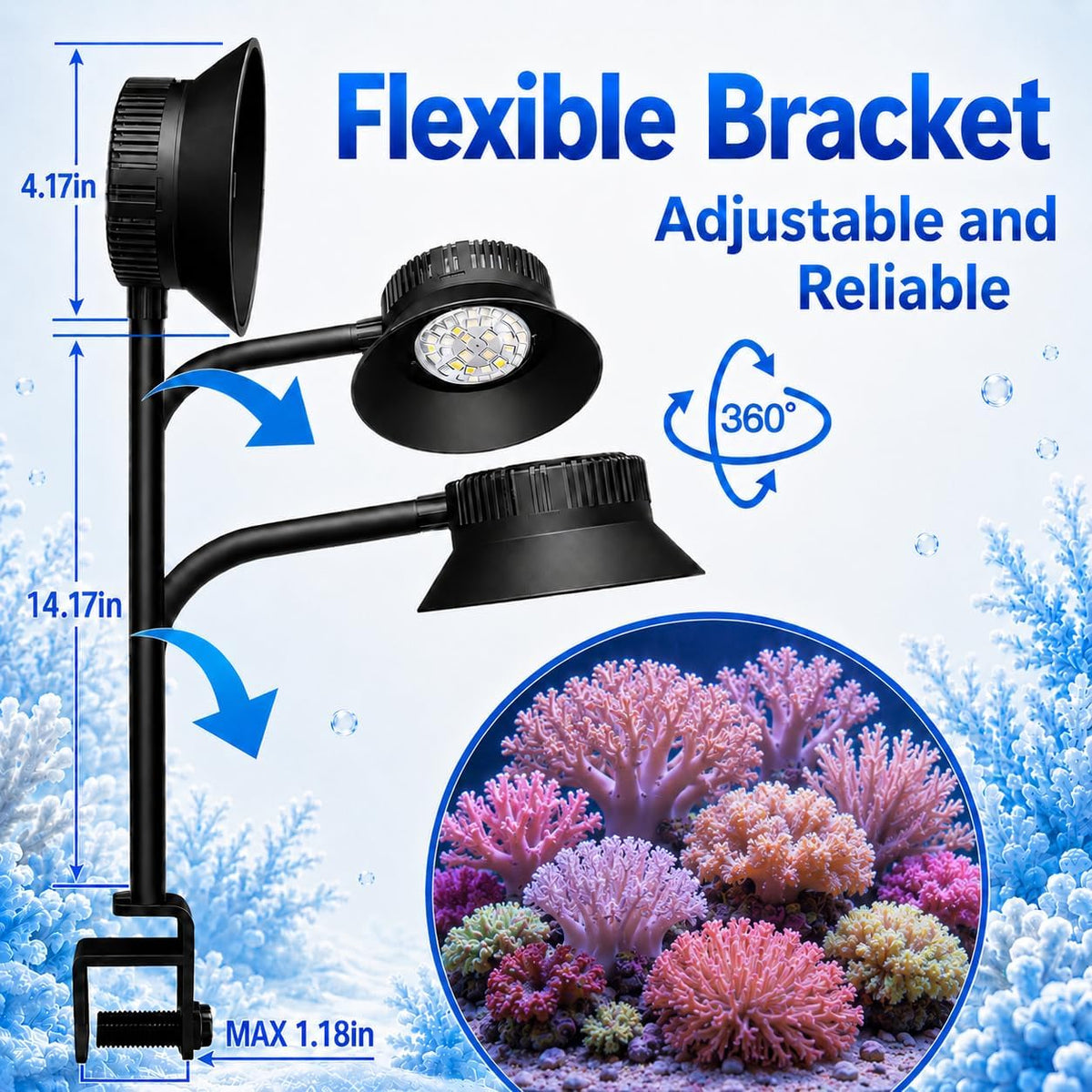 N30 Aquarium Light,30W Dual-Channel 10-Level dimming, 5-Stage Timer Full-Spectrum Reef Light Marine Fish Tank Light